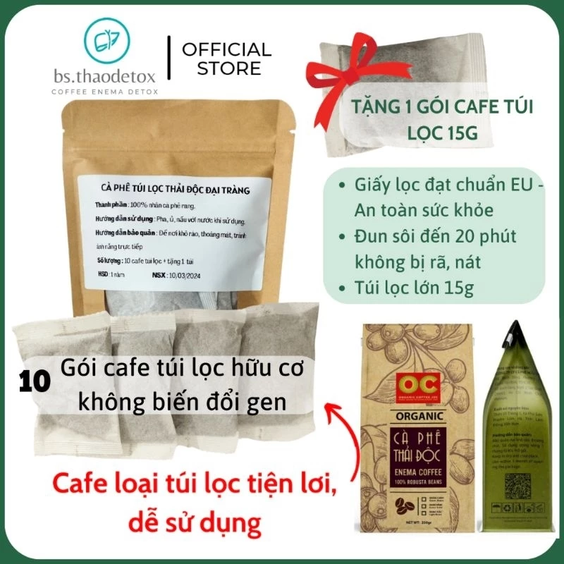 Cà phê túi lọc thải độc Coffee Enema OC 10 túi + tặng 1 (Túi Chiết Nhỏ)