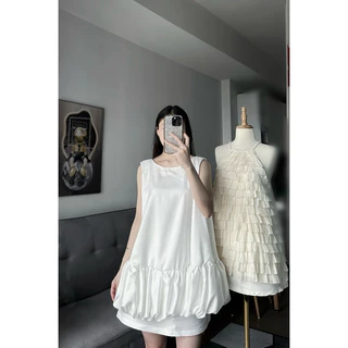 Set đồ nữ sang chảnh tiểu thư áo kiểu form rộng cổ tròn thân bèo màu trắng phối chân váy dáng A thiết kế đi chơi dự tiệc