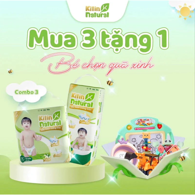 [Combo 3 bịch tặng 1 quà]Bỉm/tã quần/dán Kitin natural Dán S50/DánM44/Quần M44/Quần L40/Quần XL38/Quần XXL36/Quần XXL34