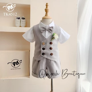 Đồ Bé Trai Vest Bé Trai Thiết Kế Lãng Tử Kèm Áo Sơ Mi,Nơ Và Hoa Cài Quỳnh Boutique