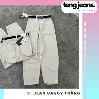 Quần Baggy Jean nữ màu trắng thanh lịch HL202, Quần bò Baggy trắng che khuyết điểm chất jean siêu ưng