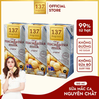 [LỐC 3 HỘP 180ML] Sữa Hạt Mắc Ca Nguyên Chất 137 DEGREES Có Vị Ngọt Tự Nhiên Từ Mật Hoa Dừa (Không Đường) Healthy