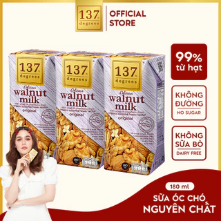 [LỐC 3 HỘP 180ML] Sữa Hạt Óc Chó Nguyên Chất 137 DEGREES Có Vị Ngọt Tự Nhiên Từ Mật Hoa Dừa Healthy