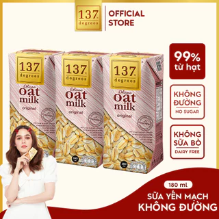 [LỐC 3 HỘP 180ML] Sữa Hạt Yến Mạch Nguyên Chất 137 DEGREES Vị Ngọt Tự Nhiên Từ Mật Hoa Dừa (Không Đường)