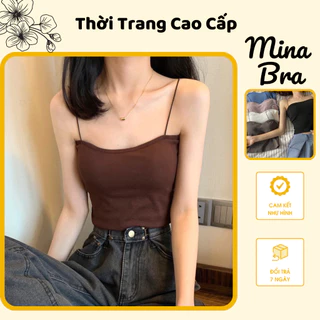 [ Mina Bra ] Áo Dây Bún Kèm Bra Chất cotton dáng crotop