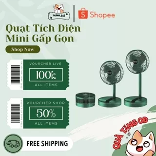 Quạt Tích Điện Mini Gấp Gọn, Quạt Để Bàn 3 Chế Độ Gió Cao Cấp