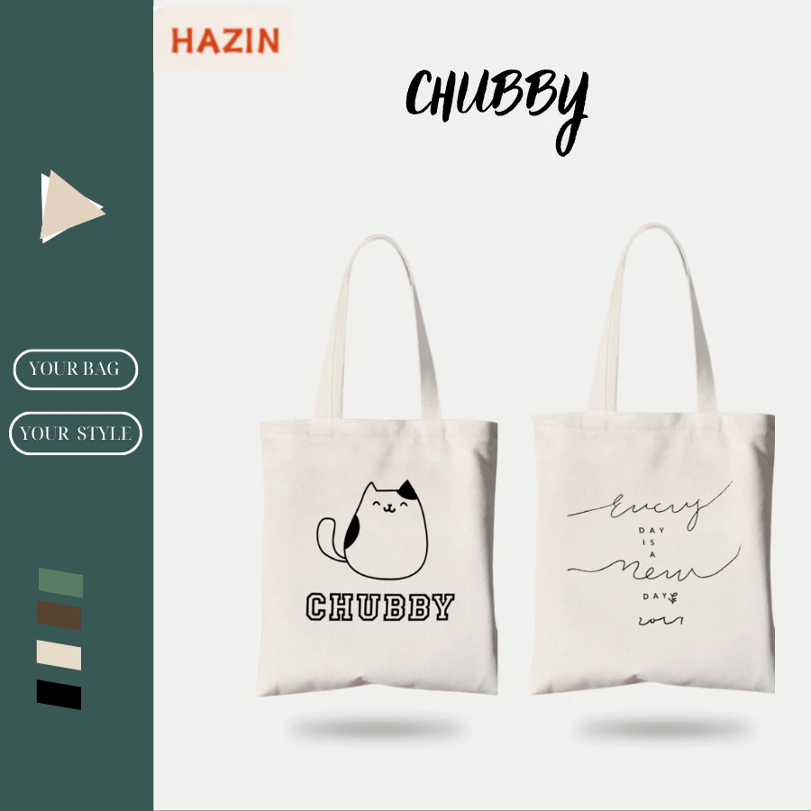 Túi tote HAZIN vải canvas ulzzang unisex in chữ có khoá miệng đi học đi chơi đựng vừa khổ a4