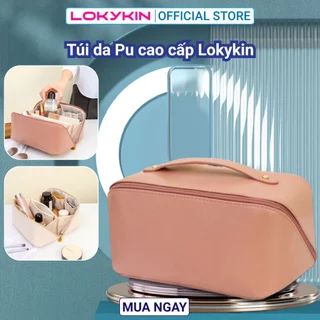 Túi đựng mỹ phẩm đồ trang điểm Lokykin da pu cao cấp nhiều ngăn tiện lợi