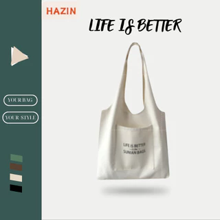 Túi tote HAZIN vải canvas ulzzang unisex họa tiết dễ thương túi vải phong cách Hàn Quốc