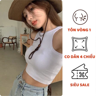 Áo ba lỗ nữ, Áo ba lỗ croptop chất liệu Thun gân co dãn mềm mại