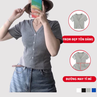 Áo Croptop Gân Tăm Nữ Ngắn Tay Cổ Tim Có Bigsize Madela Chất Vải Dày Dặn, Áo Thun Gân Tăm Nữ Ngắn Tay Cổ Tim Mùa Hè