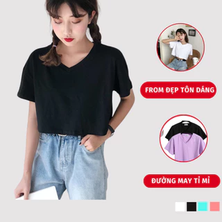 Áo Thun Nữ Ngắn Tay Cổ Tim Form Rộng Madela Form Croptop, Áo Croptop Nữ Tay Ngắn Tay Cổ V Form Rộng