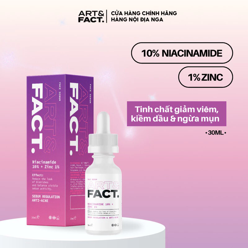 Serum ngừa mụn ART & FACT 10% Niacinamide+ 1% zinc - giảm mụn, dịu da và kiềm dầu