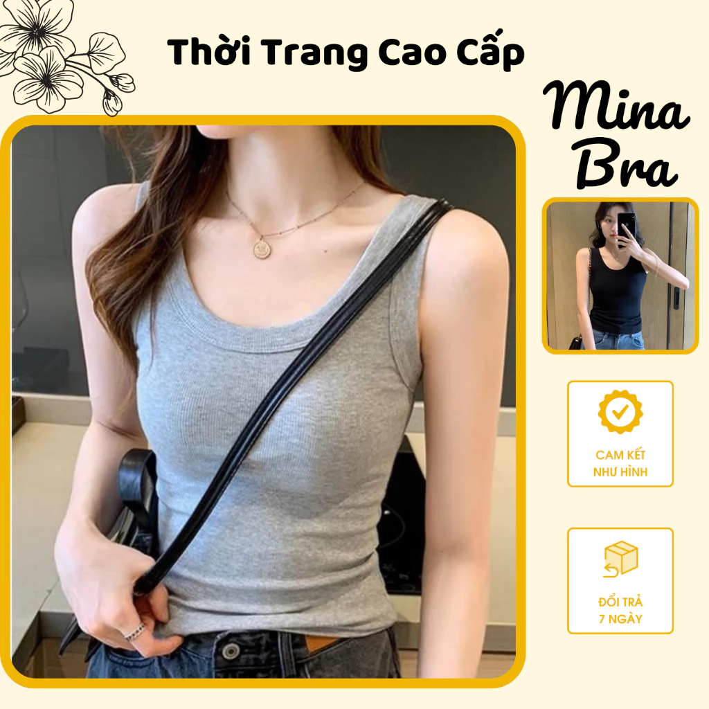 [ Mina Bra ] Áo Thun Gân Ba Lỗ Không Mút Kèm túi zip M 1022