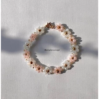 Phụ Kiện Vòng Tay Hạt Đá Hoa Cúc Màu Hồng Xinh Xắn - Moonlight Daisy Pink Floral Bracelet (Size theo yêu cầu)