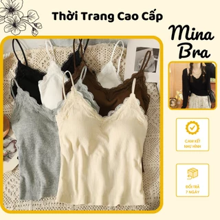 [ Mina Bra ] Áo Dây Thun Tăm Phối Ren Cổ Tim QC Cao Cấp