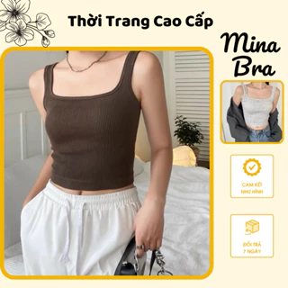 [ Mina Bra ] Áo bra dây Bản vừa Thun Gân In So Of S10 Cao Cấp Cổ Vuông Hách Dáng Xinh