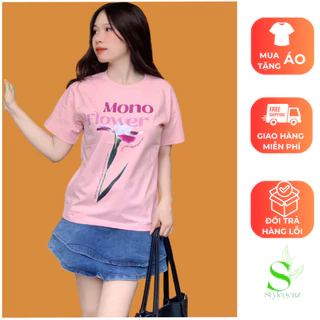 Áo Thun Cotton Nữ Baby Tee StyleGenZ In Hoa Mono Fleur Hồng Co Giãn 2 Chiều Thoải Mái Thấm Hút Mồ Hôi Đi Chơi, Đi Học