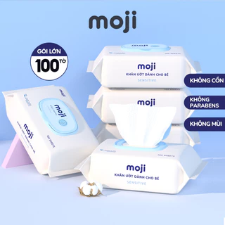 Combo 5 gói khăn ướt Moji cao cấp dành cho trẻ em 100 tờ không mùi không chứa cồn