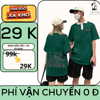 Áo thu polo màu xanh from rộng tay lỡ unisex , chất vải cá sấu dày dặn , không nhăn , vải rất mượt tay xịn xò ,hình thêu