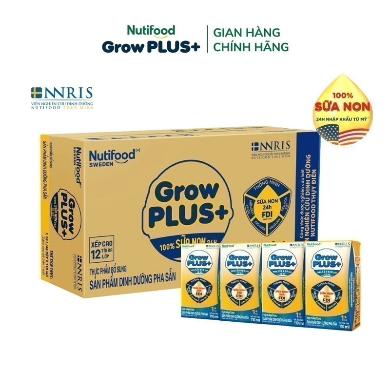 Thùng Sữa Bột Pha Sẵn GrowPLUS+ Sữa Non Tăng Đề Kháng 110ml -  (48 Hộp x 110ml)