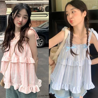 Áo 2 dây cột nơ babydoll xòe chất vải Kate Free Size