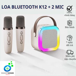 Loa bluetooth karaoke Kinyo K12 tặng kèm 2 mic và sticker,loa karaoke không dây âm thanh bass hay cùng đèn led có BH