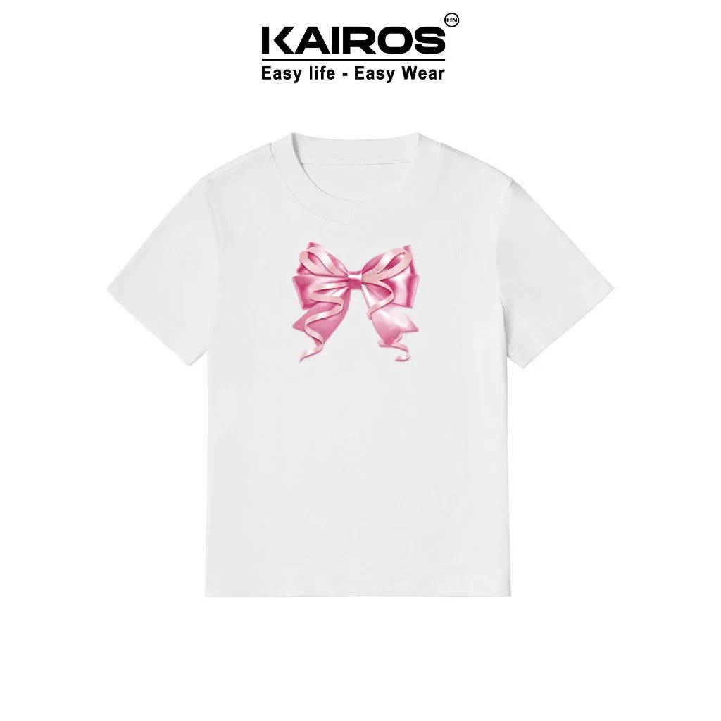 Áo baby tee Kairos local brand chất cotton 100% co giãn 2 chiều định lượng 250g form ôm tay cộc mẫu nơ hồng 3d