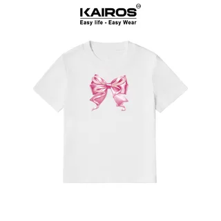 Áo baby tee Kairos local brand chất cotton 100% co giãn 2 chiều định lượng 250g form ôm tay cộc mẫu nơ hồng 3d