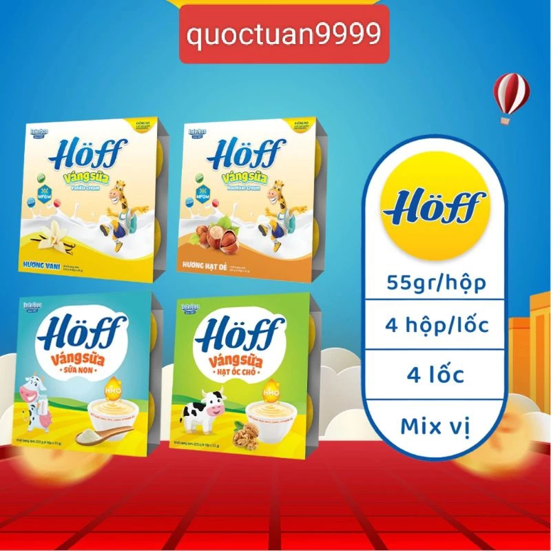 Váng sữa trẻ em Hoff Vị Vani,Hạt dẻ,Hạt óc chó,Sữa Non (Vỉ 4 hộp/220g)