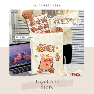 [ GIÁ SỈ TỪ 23 ] TÚI VẢI TOTE HÌNH CHUỘT CAPYBARA DỄ THƯƠNG M011