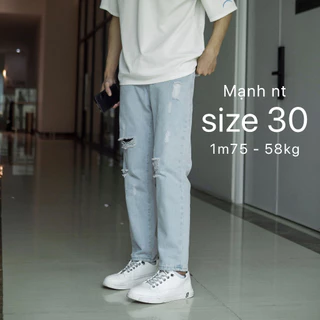 Quần Baggy jean nam ống suông phom rộng rách gối 049 050 070 Pon.mens