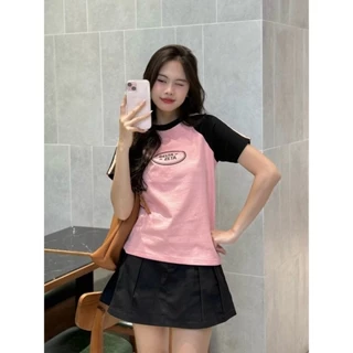 Áo thun babytee phối màu in logo tròn chữ DELTA ZETA Aothun2222 P1K1