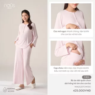 NOUS MOM Bộ quần áo chun dài hồng kẻ tím chất liệu co giãn đa chiều, thoáng mát cho các mẹ bầu trước sinh