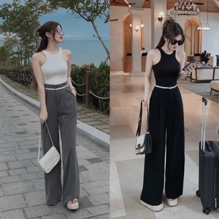 Set bộ đồ nữ áo croptop ba lỗ phối quần suông tone màu phối basic, tôn dáng diện đi chơi, đi làm siêu xinh