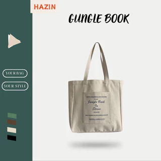 Túi tote HAZIN vải canvas đeo vai có khóa miệng và ngăn phụ cho nữ đi học đi chơi