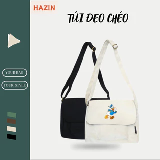 Túi Đeo Chéo Nam Nữ HAZIN Đeo Vai Vải Canvas Cỡ Lớn Phong Cách Thời Trang Hàn Quốc Đi Học, Chơi , Du Lịch