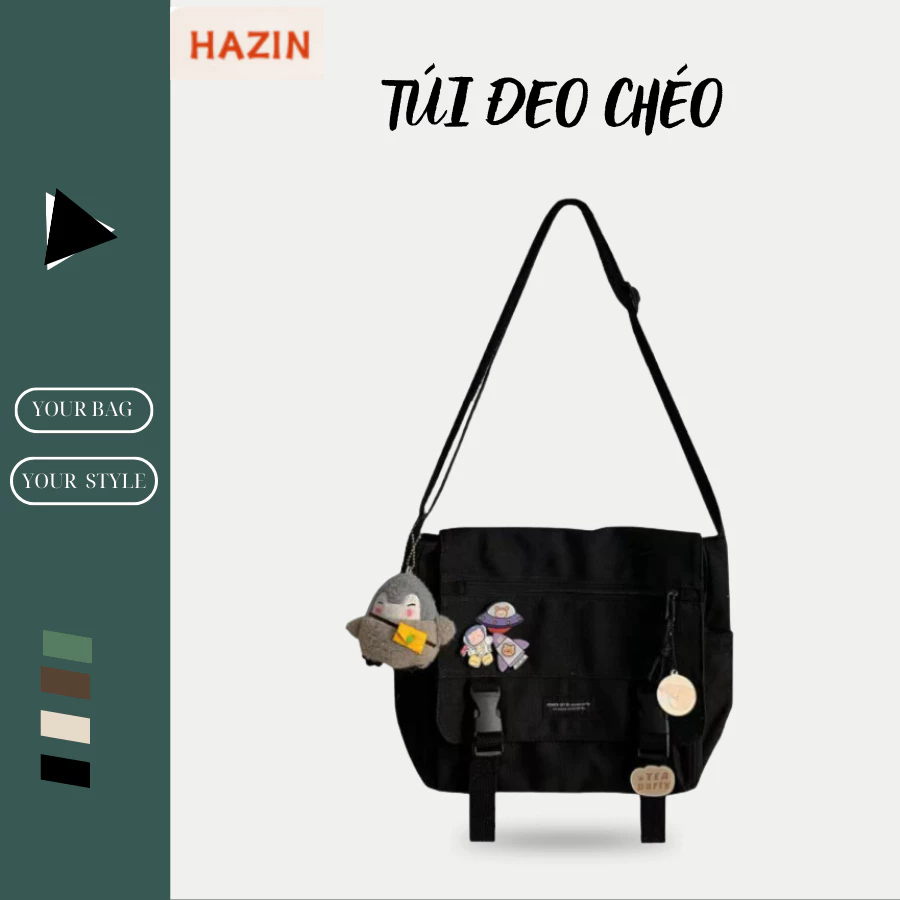 Túi Đeo Chéo Nam Nữ HAZIN Vải Canvas Unisex Thời Trang Hàn Quốc Đi Học Du Lịch Đựng Điện Thoại Sách Vở