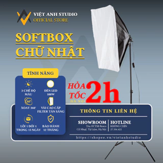Bộ đèn livestream, studio, quay phim, chụp ảnh chuyên nghiệp đèn Softbox chữ nhật hắt sáng 50x70cm