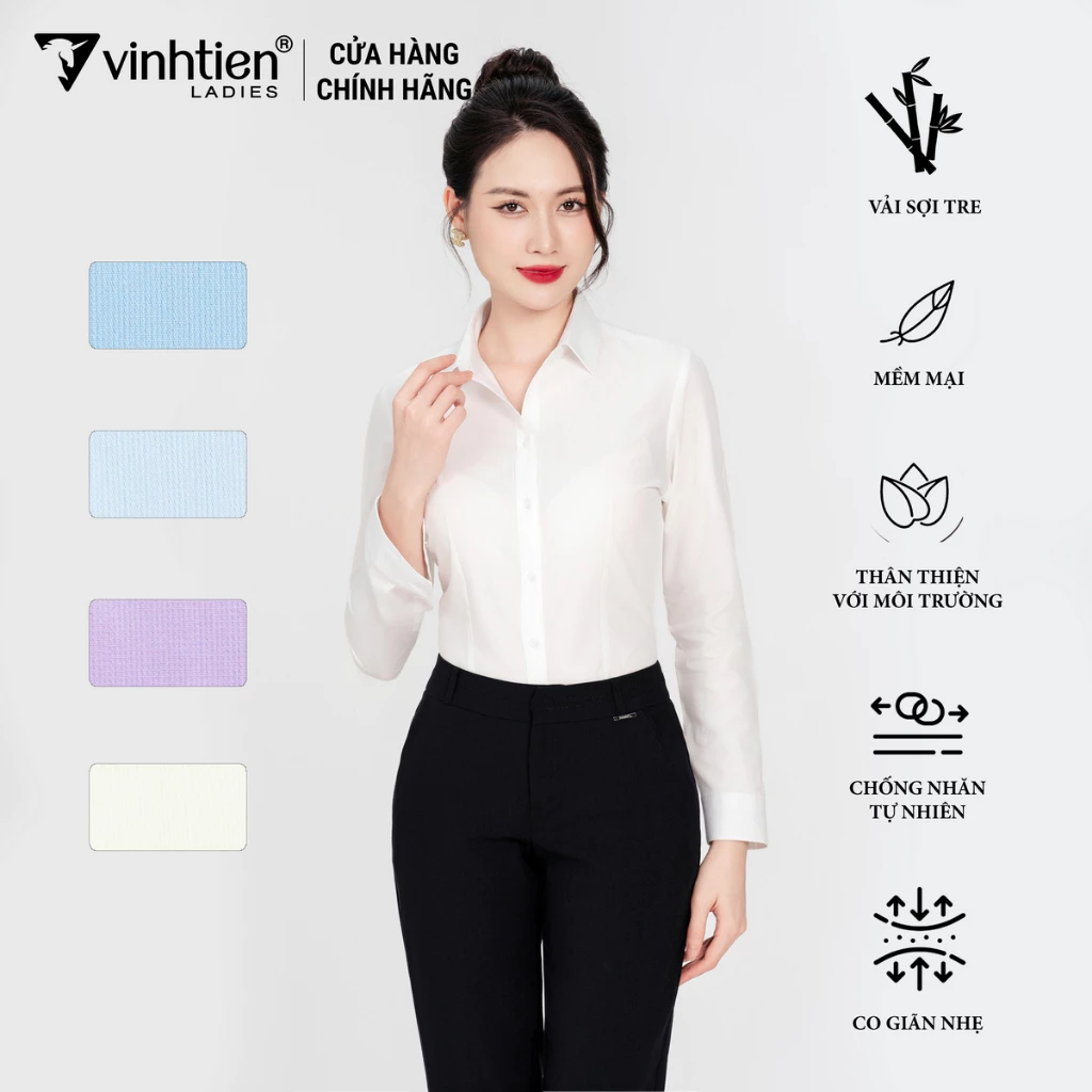 Áo Sơ Mi Nữ Dài Tay Vải Bamboo Slimfit 355 Vĩnh Tiến - Nhiều Màu