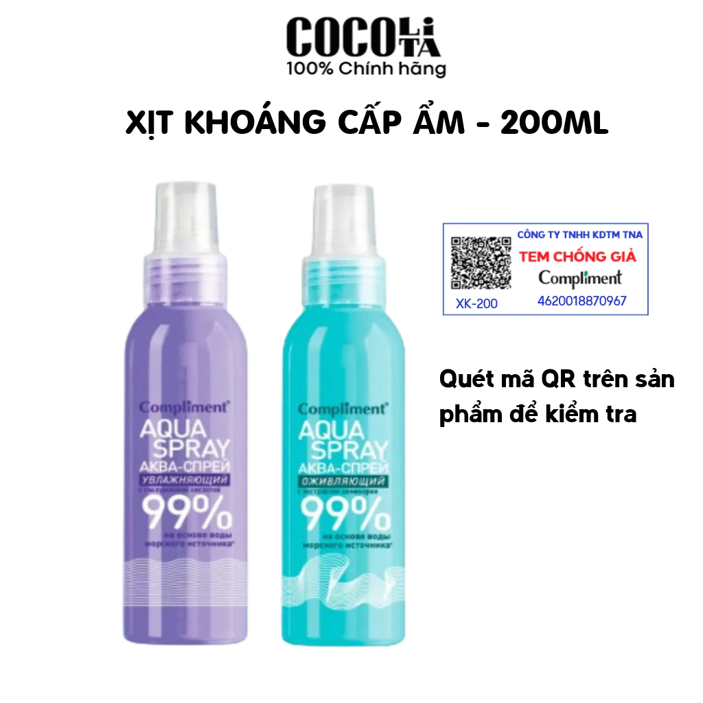 Xịt khoáng Compliment cấp ẩm cho da 200ml