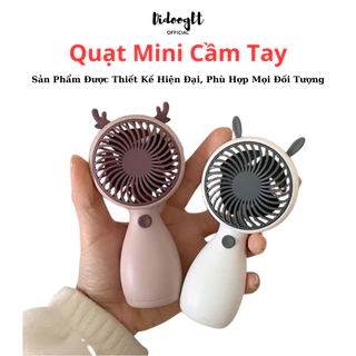 Quạt Tích Điện Cầm Tay Mini - Quạt Cầm Tay Mini Có Đế Để Bàn Hình Tai Thú, Nhỏ Gọn, Tiện Lợi ( Freeship )