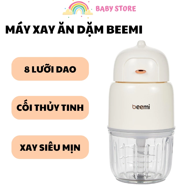 Máy Xay Ăn Dặm Đa Năng Beemi 8 Lưỡi Dao Dung Tích 300ML Cối Thủy Tinh Xay Siêu Mịn - Máy Xay Thịt, Xay Tỏi Ớt