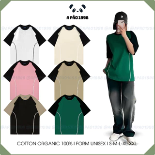 Áo Thun Phông Unisex Form Rộng Nam Nữ Raglan Phối line 100% Cotton Organic, 250Gsm.APAO1998