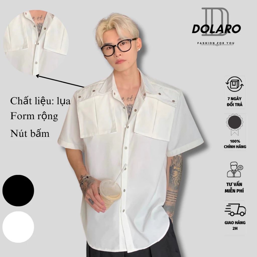 Áo sơ mi kiểu tay ngắn lụa local brand DOLARO hợp với thời trang 2024, áo sơ mi tartan khuy nút bấm phong cách douyin