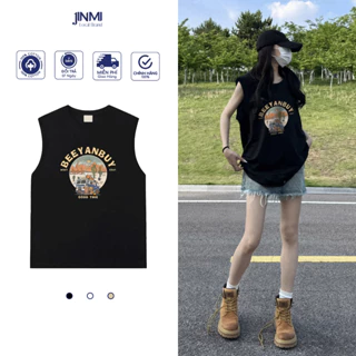 Áo Ba Lỗ Tank Top Nữ Jinmi Cotton 100% Dày Dặn in chữ GODDTMIE Phong Cách Unisex JM54