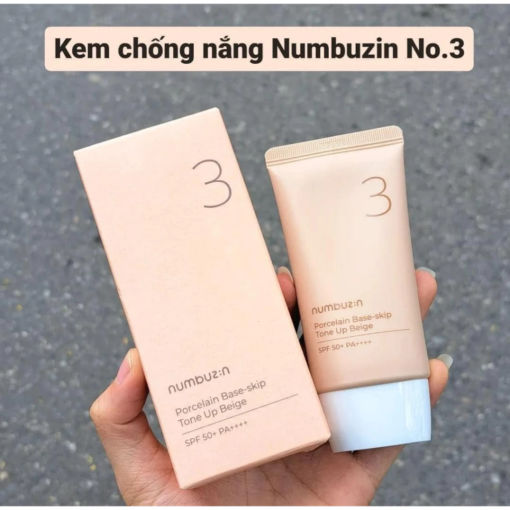 Kem Chống Nắng Che Phủ Numbuzin No.3 Porcelain Base-skip Tone Up Beige SPF50+ 35g