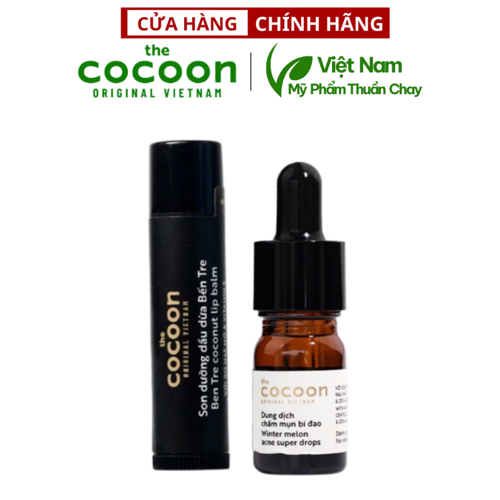 Combo dung dịch chấm mụn cocoon 5ml + Son dưỡng môi dầu dừa Bến Tre 5g - Mỹ phẩm thuần chay Việt Nam