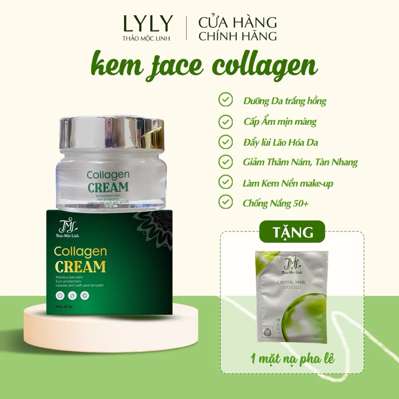 Kem Face Collagen New (20gr) Thảo Mộc Linh giúp da săn chắc chống lão hóa, làm mờ nám, tàn nhang, trắng da