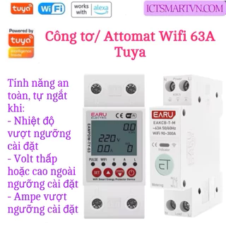 Đồng hồ/ Attomat Wifi Tuya 63A, thống kê điện năng tiêu thụ